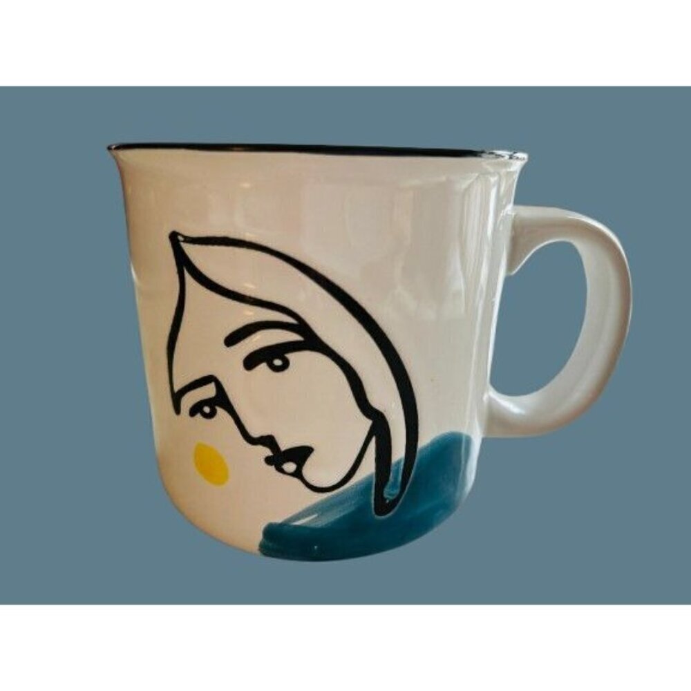 Kendra Shedenhelm Mug Embossed Women's Face White Blue 18 OZ